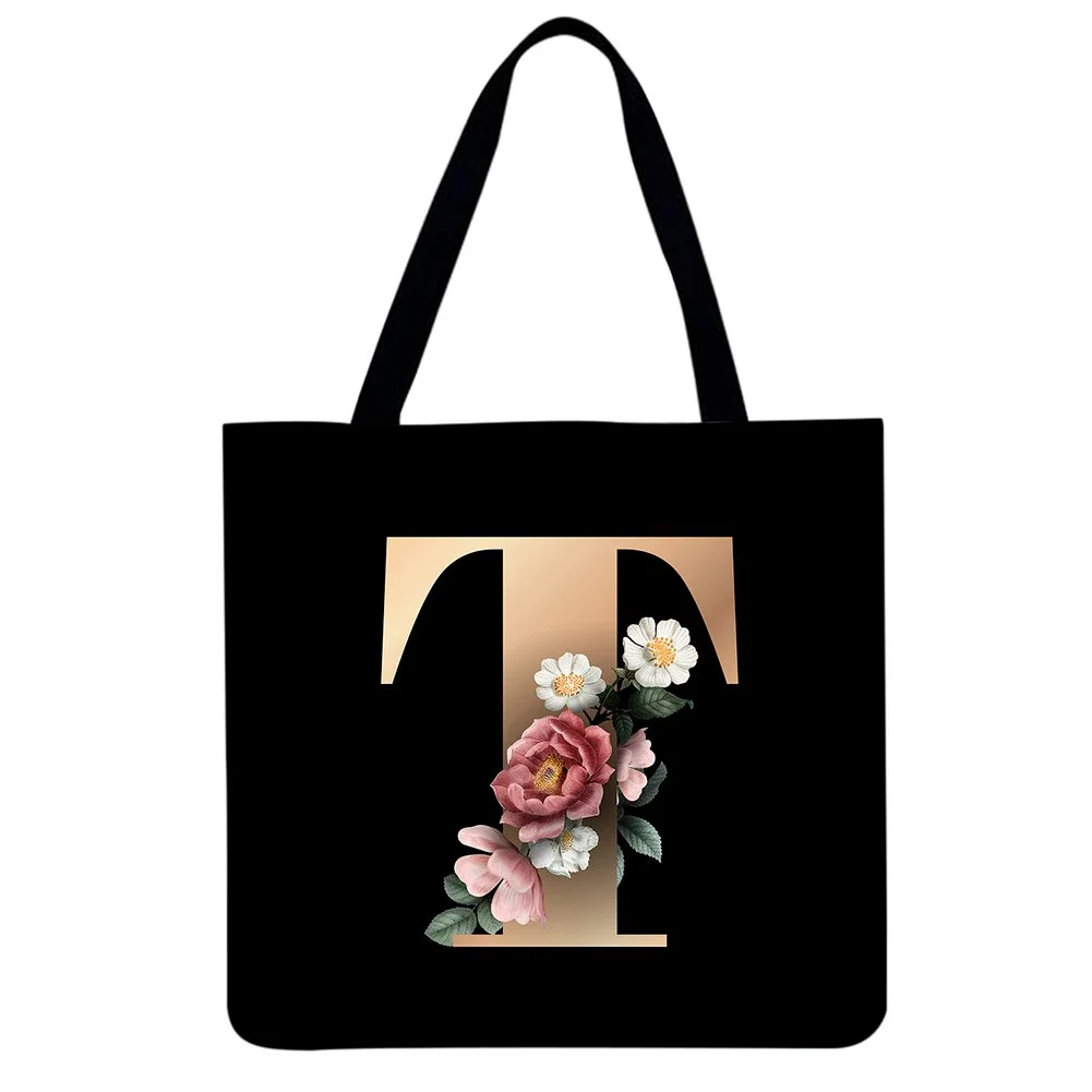 Linen Eco-friendly Tote Bag - 26 Initials Flower letclo Letclo