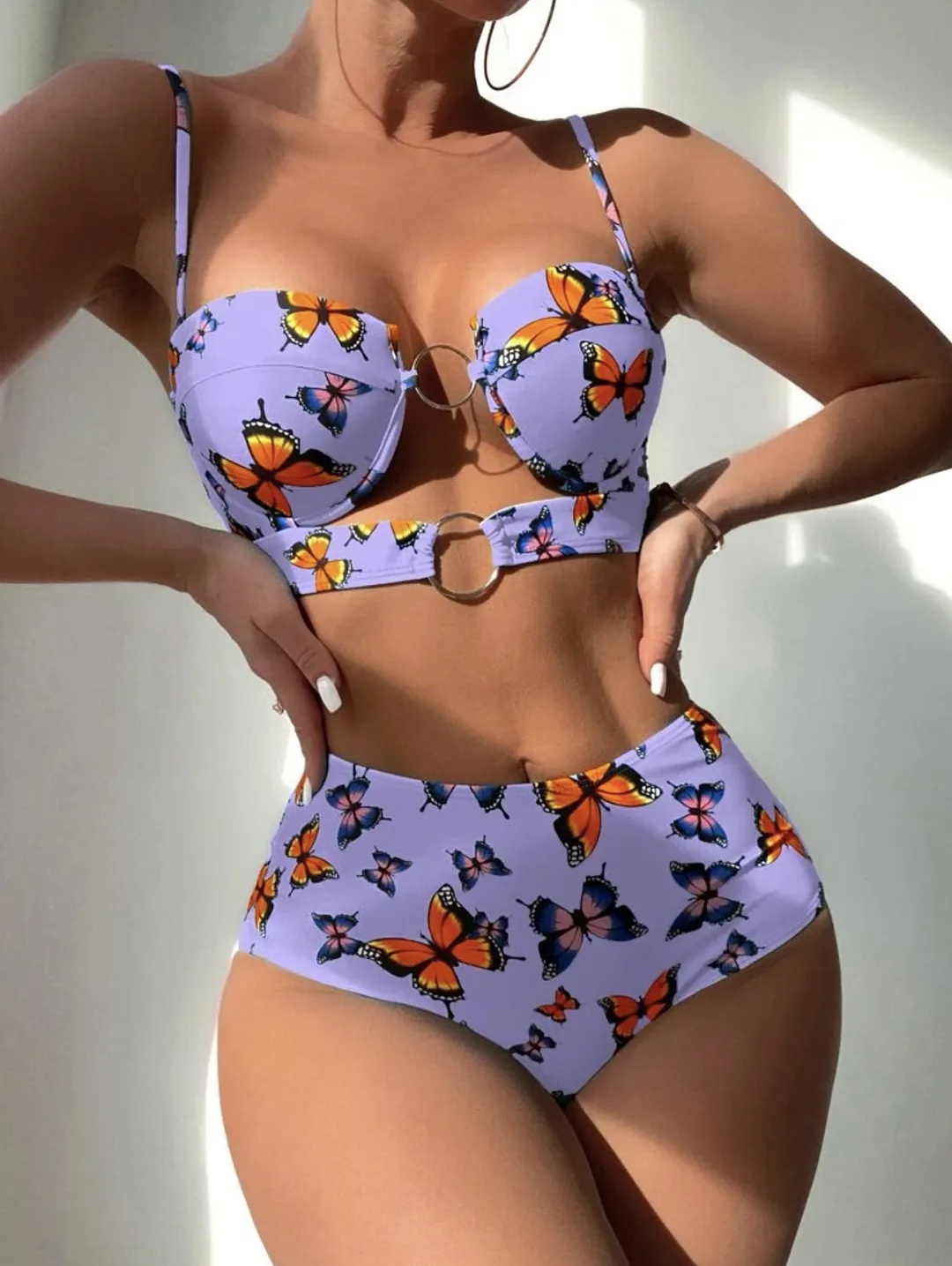 Brownm 2022 Hard Cup Hollow Hollow Split High-Waist Swimsuit Bikini Bikini