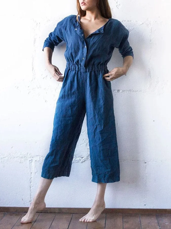 Women's Retro Casual Solid Color Jumpsuit