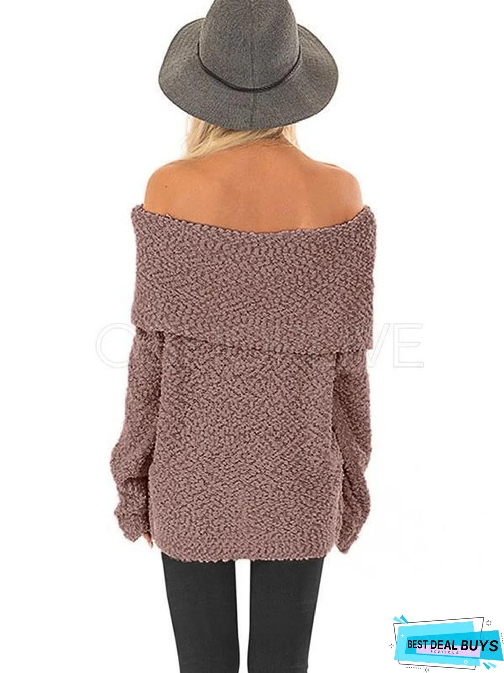 Plain One-Shoulder Collar Velvet Sweater