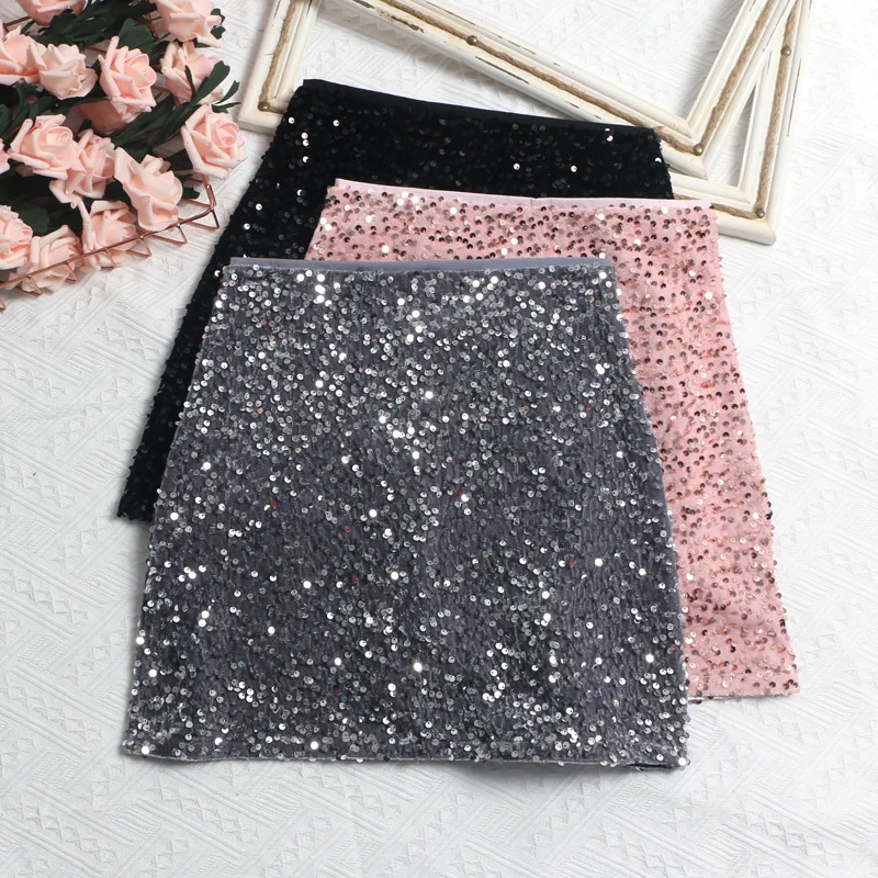 Nigikala Nigikala Lewd Skirt High Waist Thin Anti-Light Bag A Word Flashy Bundi Skirt 8021