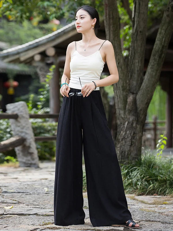Casual Wide Leg Pleated Loose Solid Color Pants