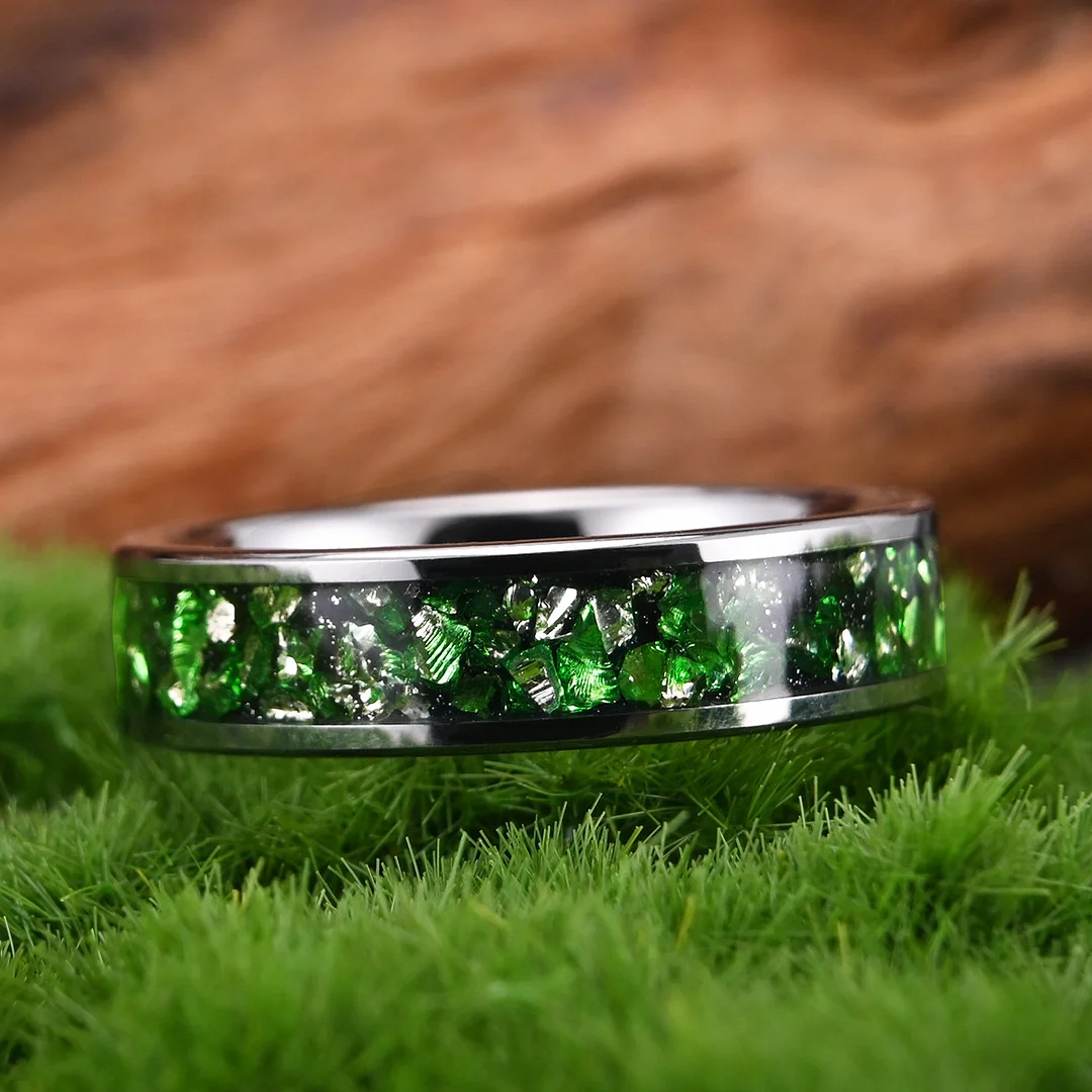 6MM Tungsten Wedding Bands Green Crystal Tungsten Carbide Rings For Women And Men