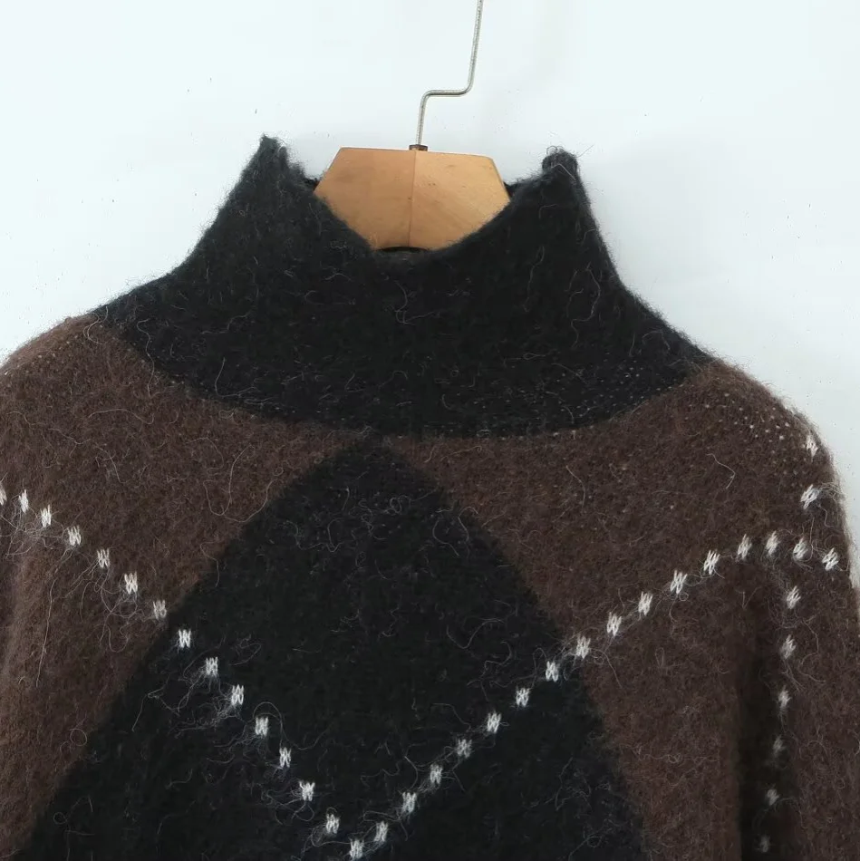 Nigikala Nigikala New Fashion Temperament Female High-Necked Loose Knitted Sweater Mini-Skirt