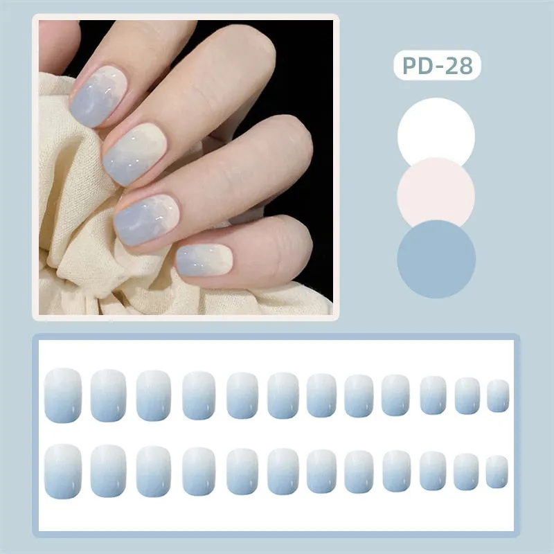 24pcs Leopard Theme Full Cover False Nail Tips Black Heart Line Transparent Stiletto French Fake Nails With Glue Detachable Tips-Nail Inspo