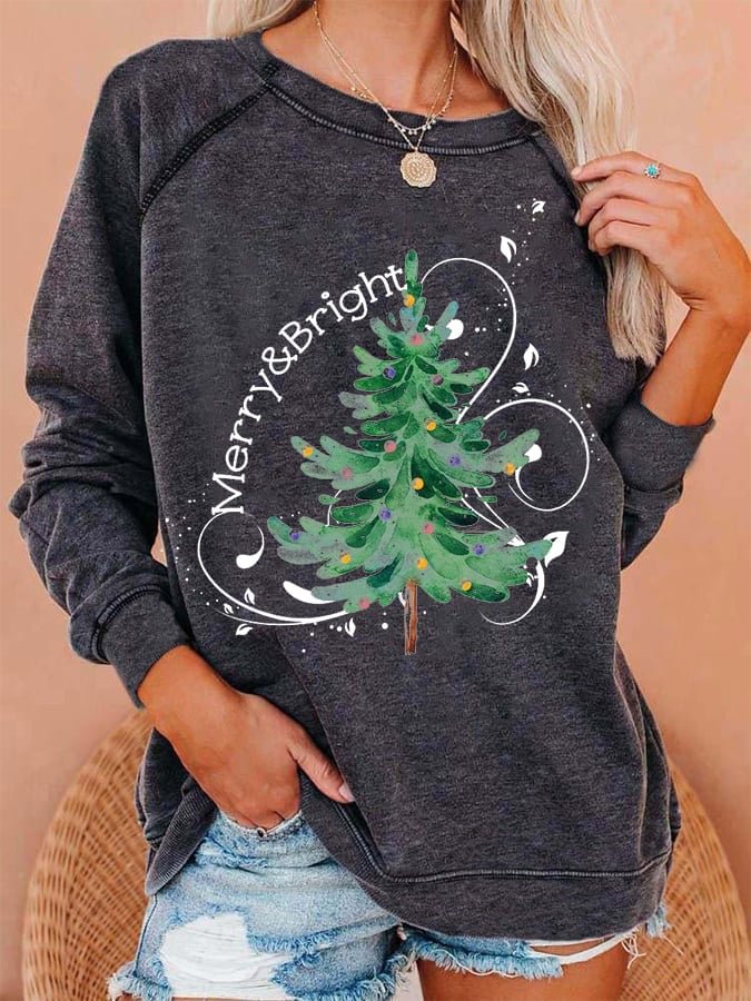 Women's Merry And Bright Christmas Tree🎄 Sweatshirt