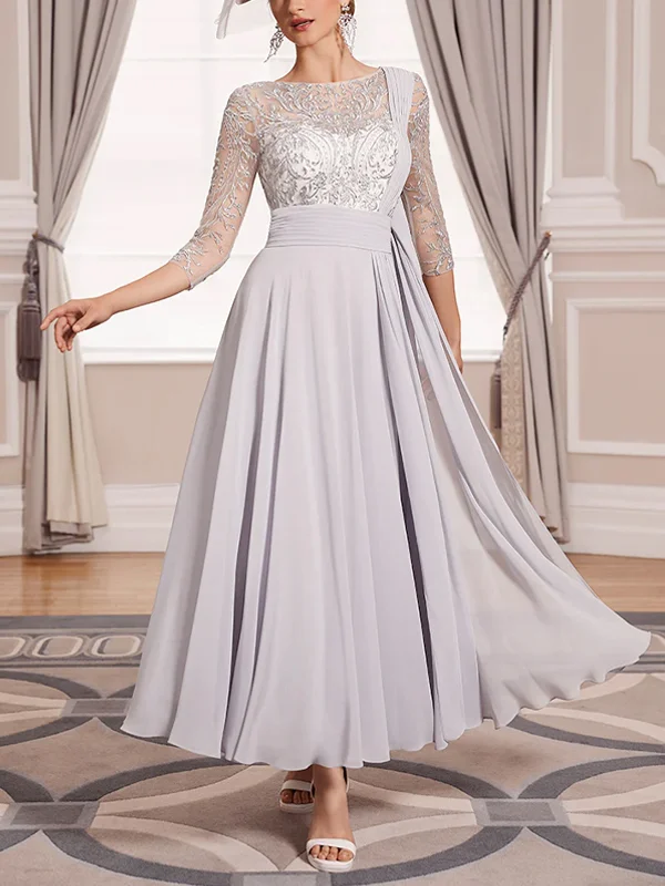 Round Neck Lace Solid Color Midi Dress