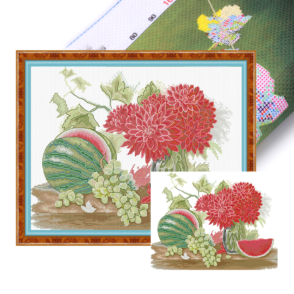 【Joy Sunday】Fruit and Dahlia Partial 14CT Pre-stamped Canvas(41*33cm) Cross Stitch(backstitch)