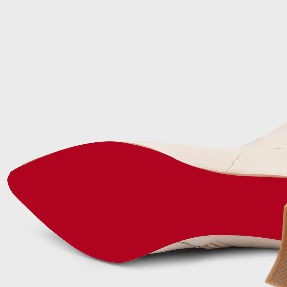 95mm/3.75 inch women's knee-high red bottom high heel boots two-color splicingmatte zipper high heels-vocosishoes