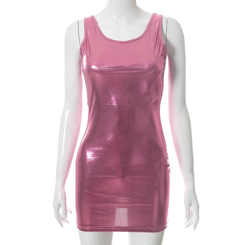 Sexy Bodycon Dress Spaghetti Strap Patent Shiny Mini Party Dress