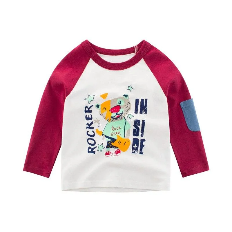 2021 Kids Solid Cotton Long Sleeve T-shirts Tops Boys Girls Cute Animal Print Tees 2 3 4 5 6 7 8 Years Children Sweatshirts