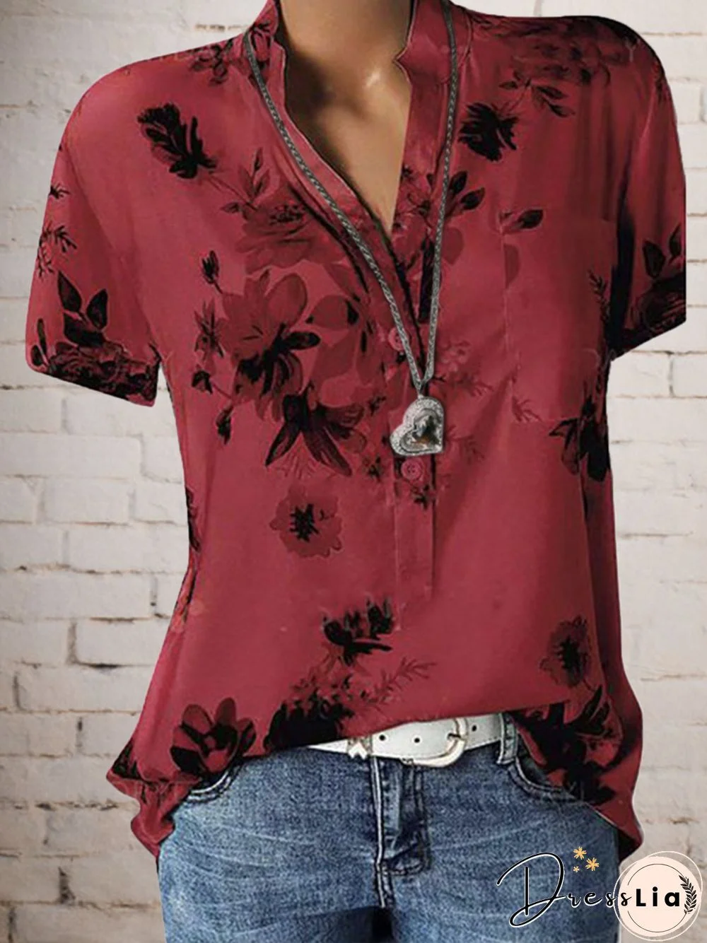 Women Floral Plus Size Short Sleeve Casual Summer Blouses