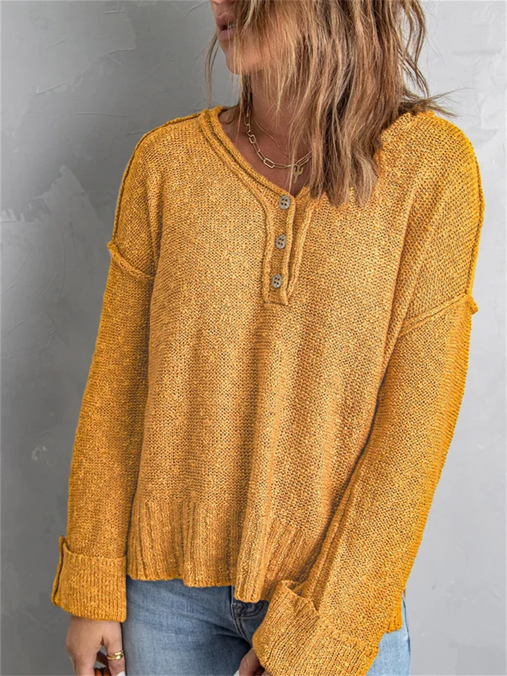 Fashion Solid Color Loose Button Knitted Sweater