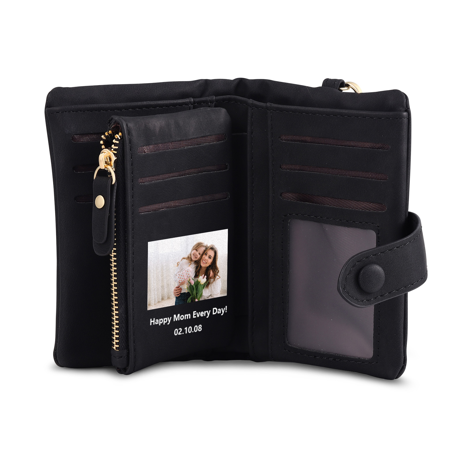 Portafoglio in PU pelle girasole con 1 letetra & 1 testo & 1 nome & 1 foto personalizzati per mamma/nonna