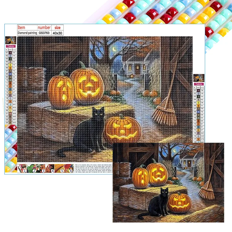 Pumpkin Black Cat 40*30CM (Canvas) Full Square Drill Diamond Painting gbfke