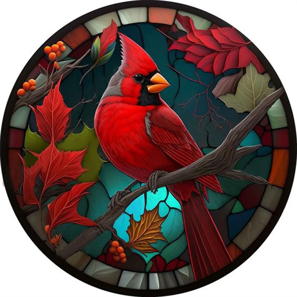 Full Round Diamond Painting - Stained Glass Cardinal(30*30cm)