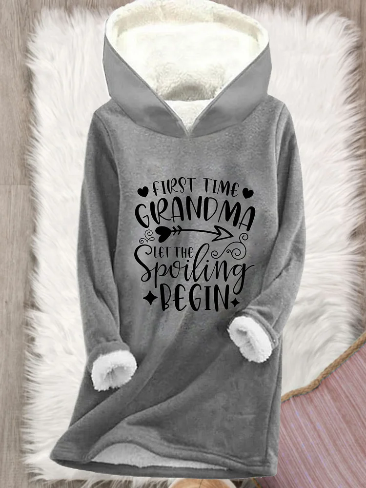 Women's First Time Grandma Let the Spoiling Begin Fleece Casual Hooded Sweatshirt socialshop