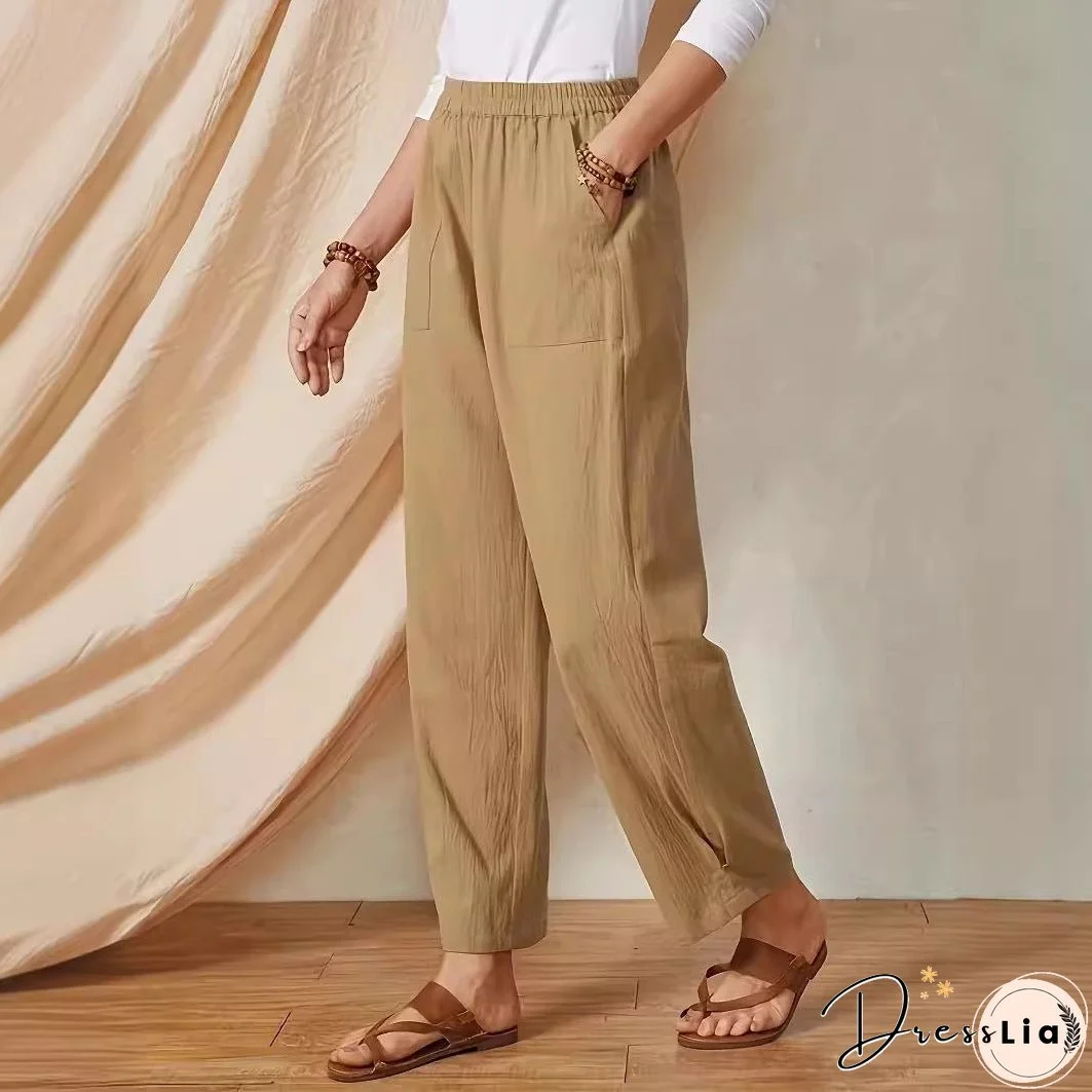 Women's Pocket Elastic Waist Cotton Linen Loose Pants