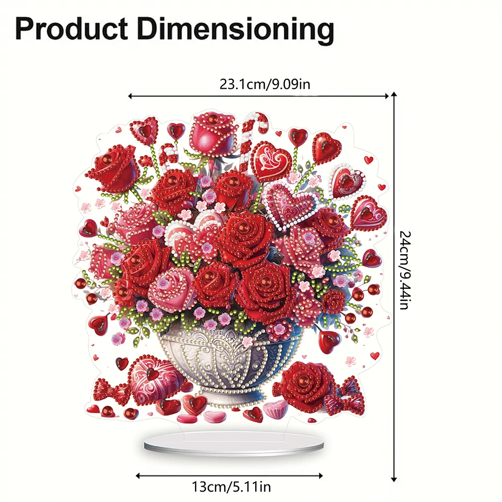 DIY Rose Vase Acrylic Table Top Diamond Painting Ornament Kits for Office Desktop Decor