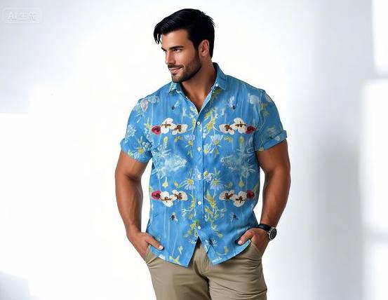 A big and tall Hawaiian shirt with playful prints