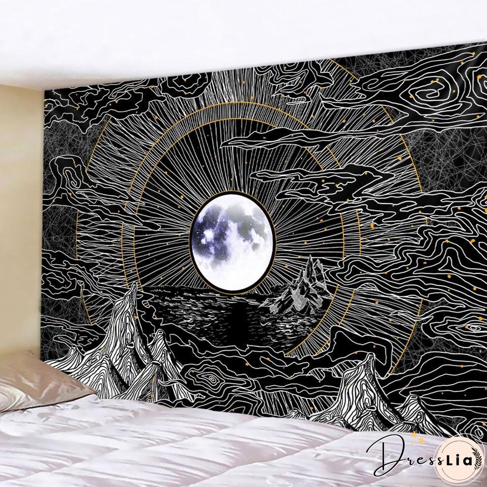 Black and white moon Mandala tapestry Bohemian decoration wall hanging bedroom psychedelic