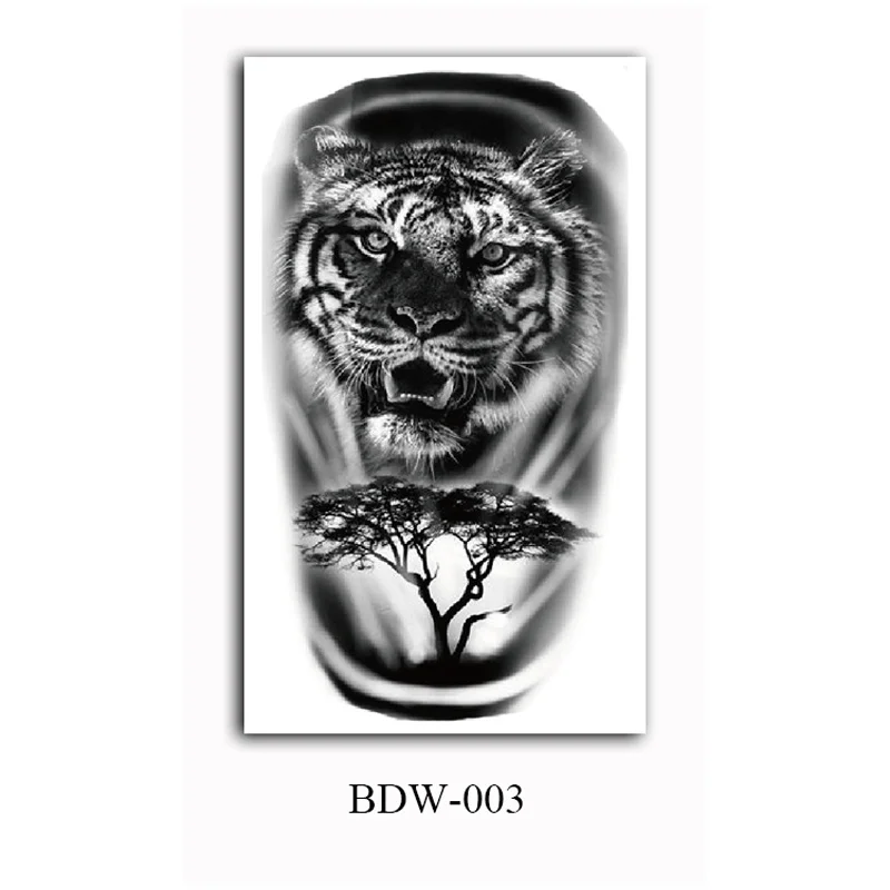 Sdrawing Arm Waterproof Temporary Tattoos for Men Tiger Wolf Animal Tattoo Stickers Body Art Skeleton Fake Tattoo for Women