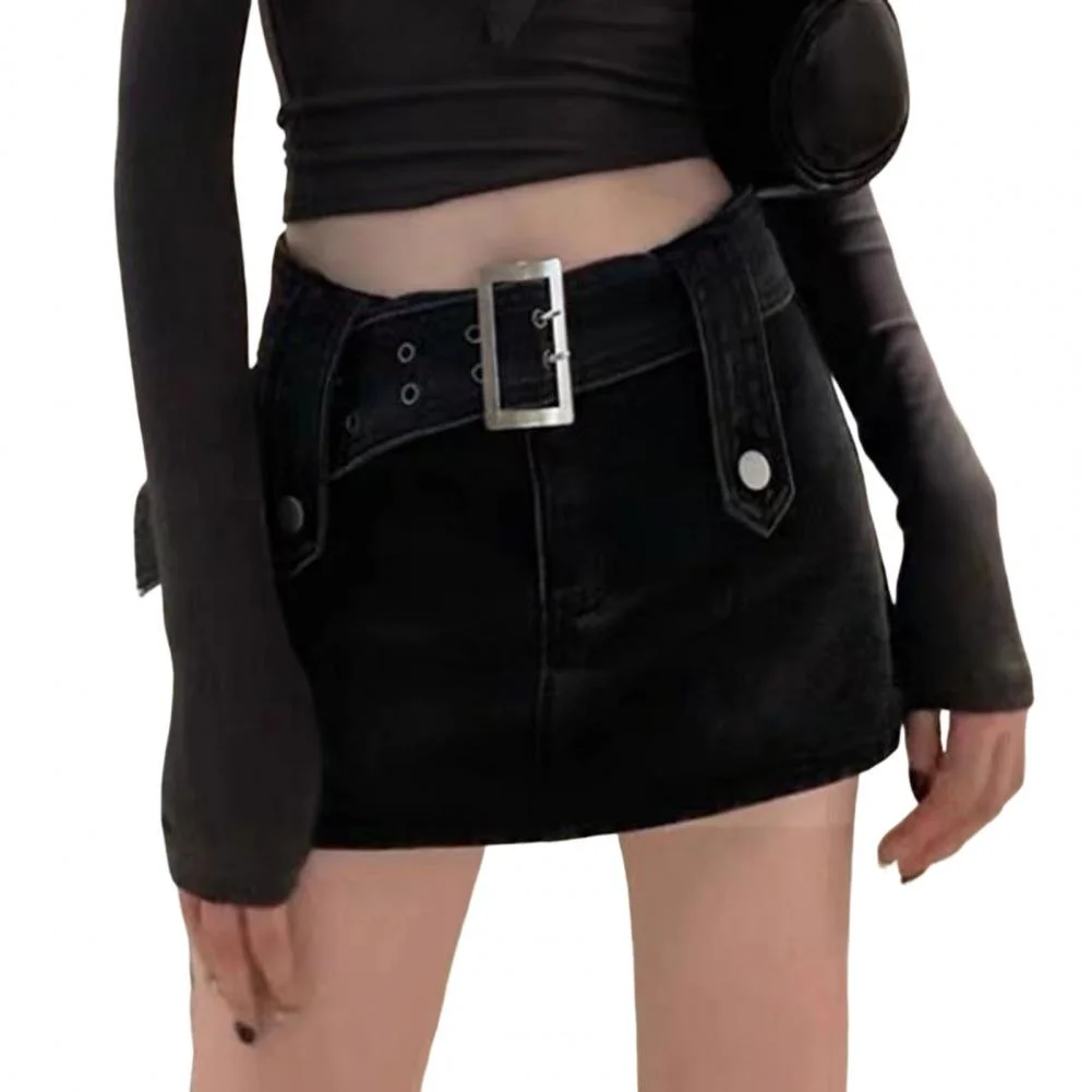 Women Skirt Denim Skort Zipper Fly Slim Mini Skort with Belt Fake Two Pieces High Waist  Denim Skirt Streetwear faldas mujer