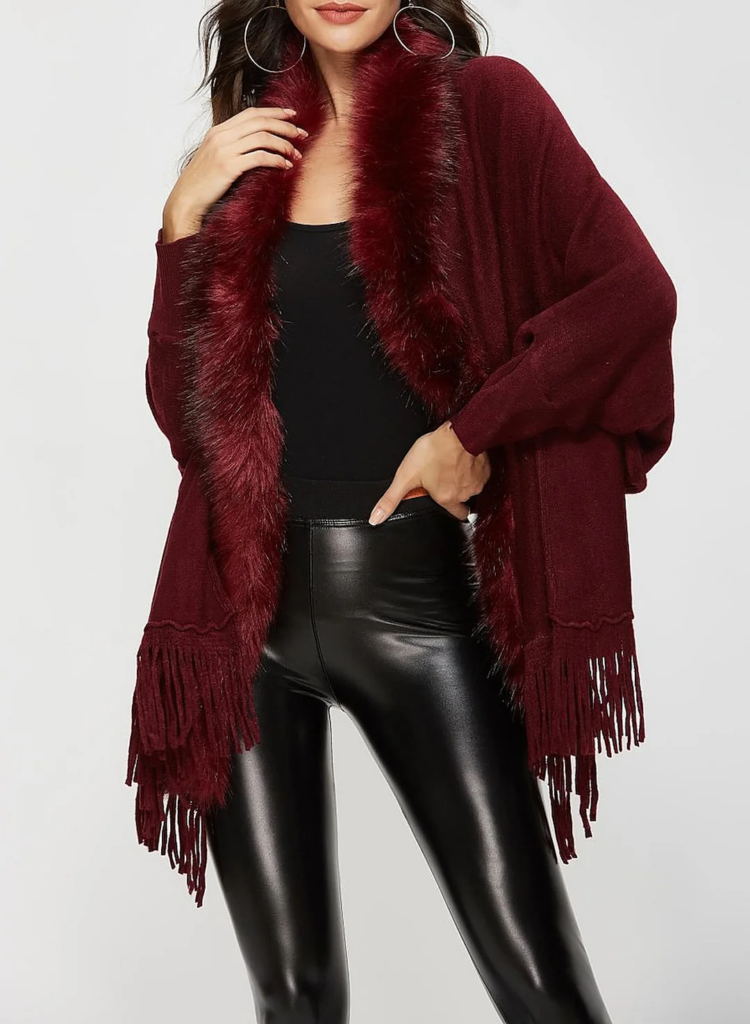 Autumn And Winter Fur Collar Shawl Cardigan Sweater Coat