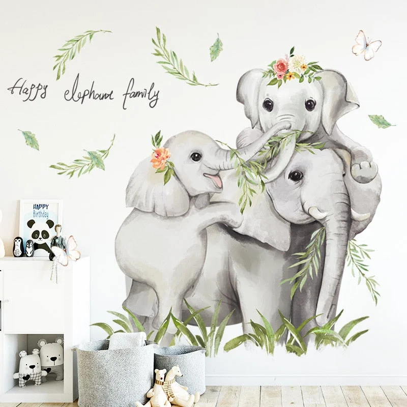 Cute Baby Elephant on the Moon Wall Stickers for Kids Room Baby Nursery Wall Decals Home Decoration PVC DIY Stickers Living Room