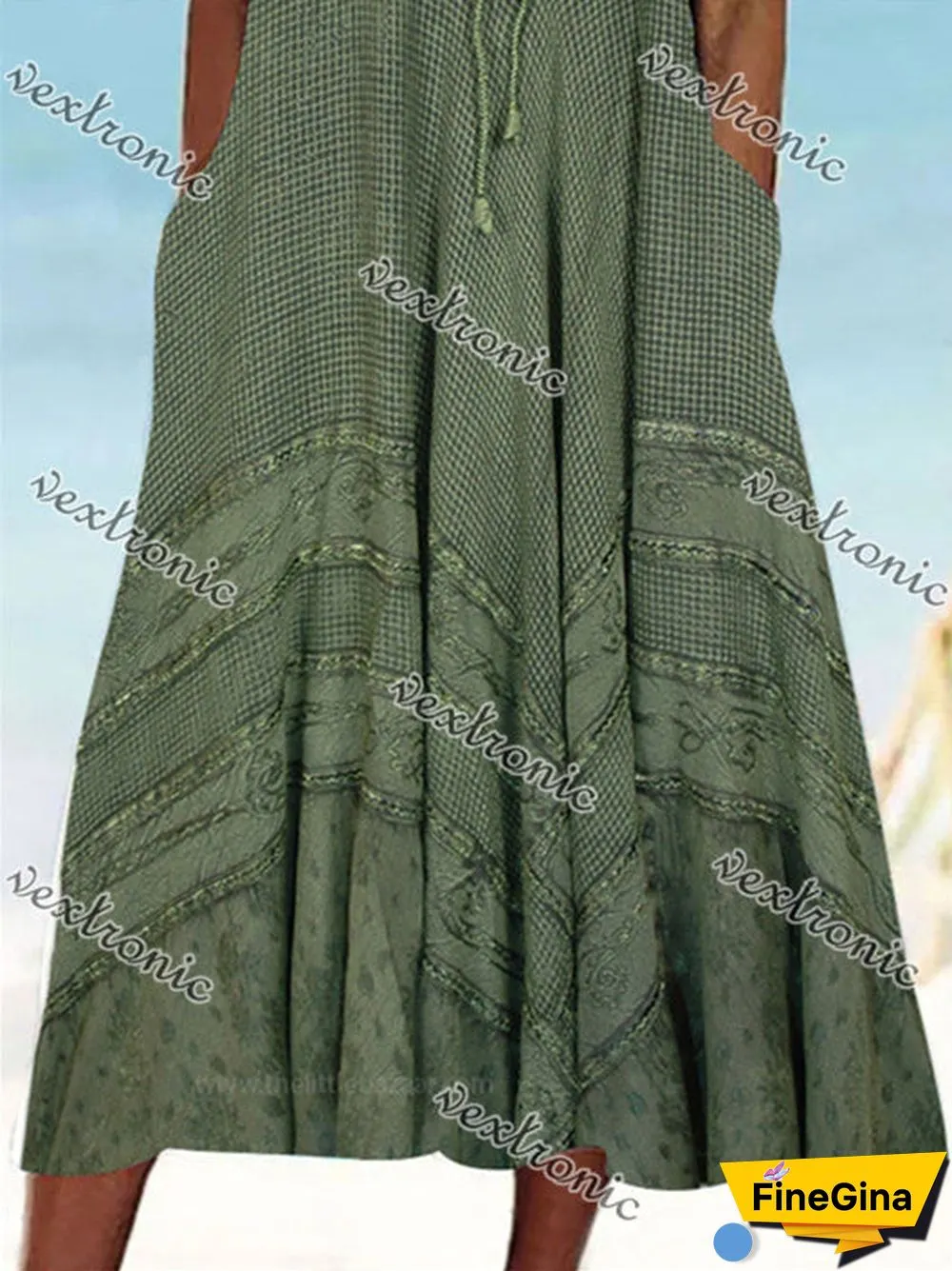 Women's Sleeveless Scoop Neck Pockets Graphic Printed Midi Dress