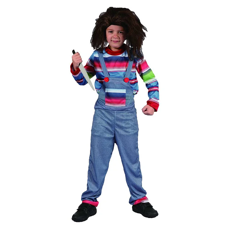 Kids Children Child's Play Horror Chucky Doll Blue Outfits Cosplay Costume Halloween Carnival Suit