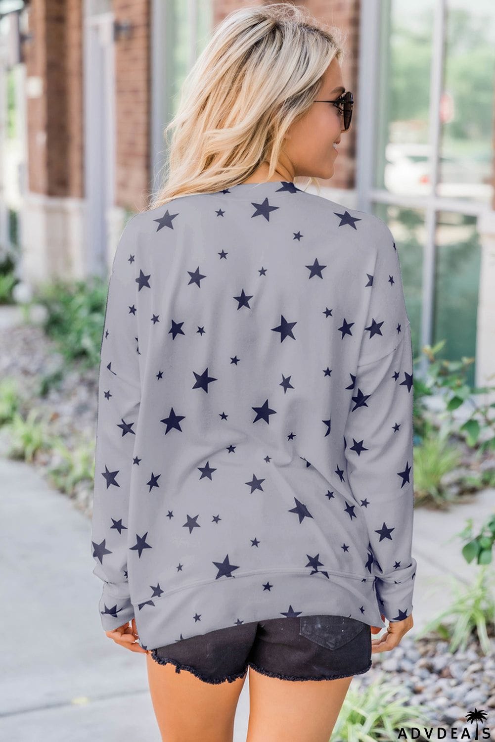 Round Neck Star Print Long Sleeve Top