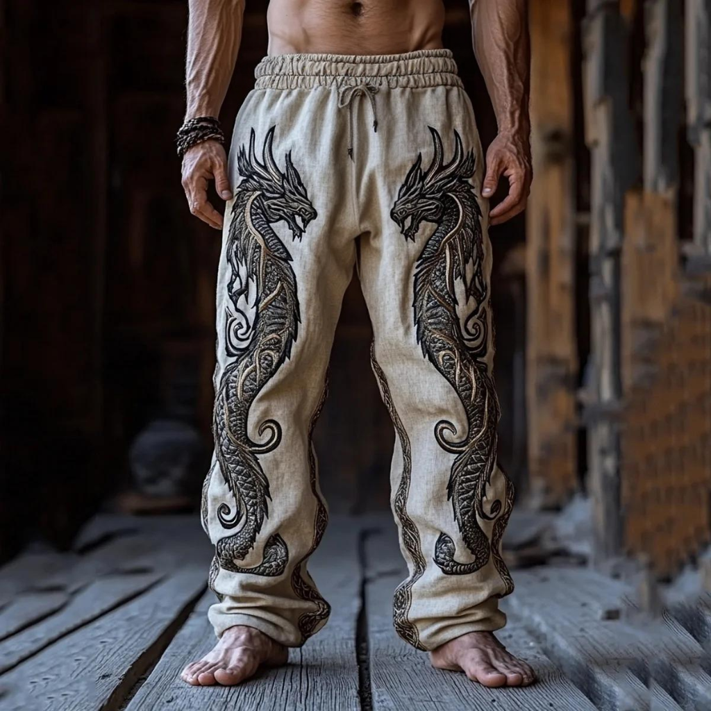Men's Viking RuneTribal Celtic Dragon Knot Art Casual Pants