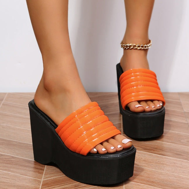 Women's summer thick platform wedge slippers chunky platform slides sandals