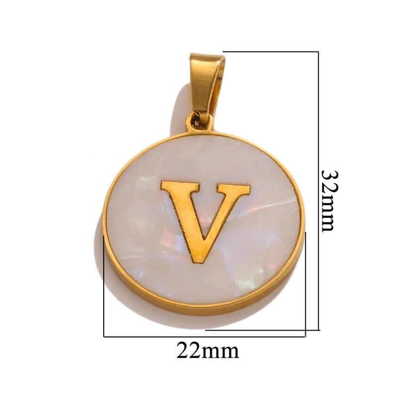 5 Pcs/package Minimalist Round Letter Stainless Steel Plating Inlay Pendant Jewelry Accessories