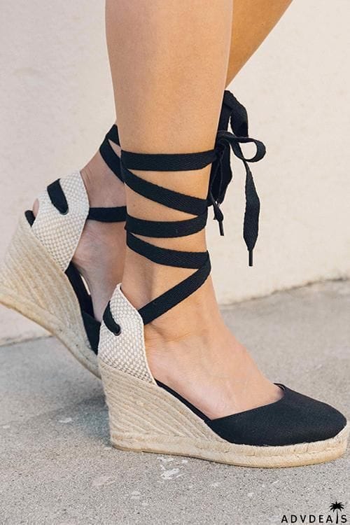 High Heel Platform Lace up Wedge