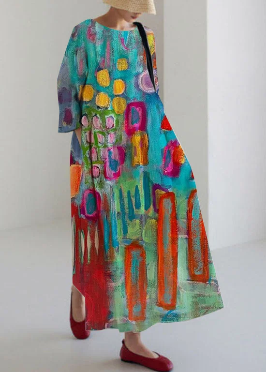 Women's Retro Colorful Geometric Print Casual Dress