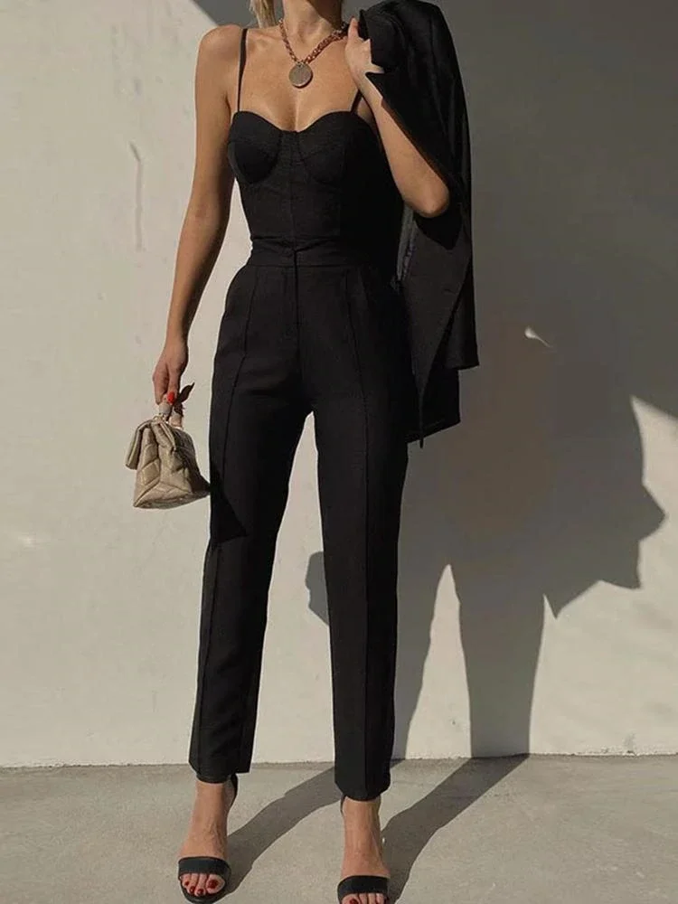 Sweetheart neck spaghetti strap top pencil pants two-piece set-zachics