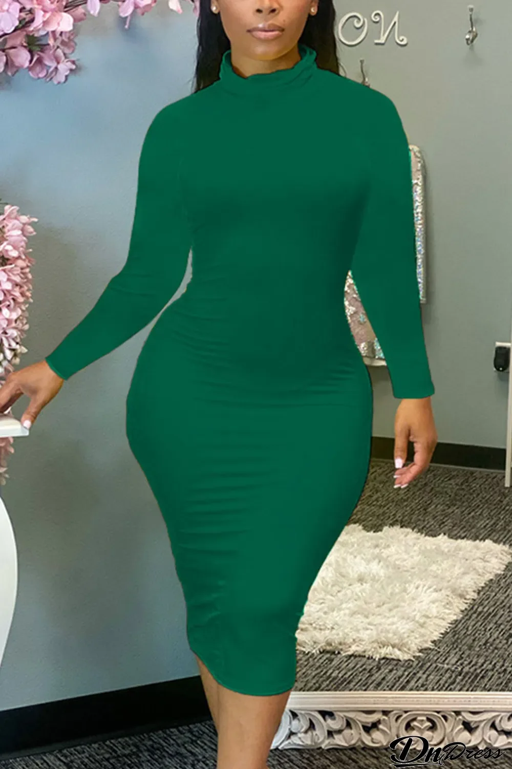 Dark green Sexy Solid Patchwork O Neck Pencil Skirt Dresses