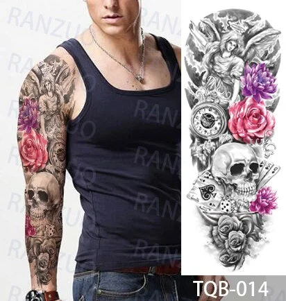 Waterproof Temporary Tattoo Stickers Skeleton Skull Tatoo Temporary Tattoos Men Fake Tattoo Woman Art Waterproof Tattoo Stickers