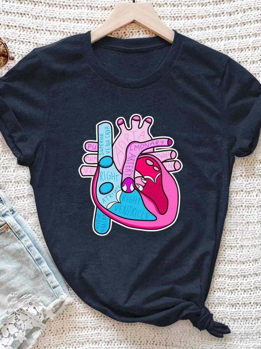 Anatomical Heart Print Short Sleeve T-shirt