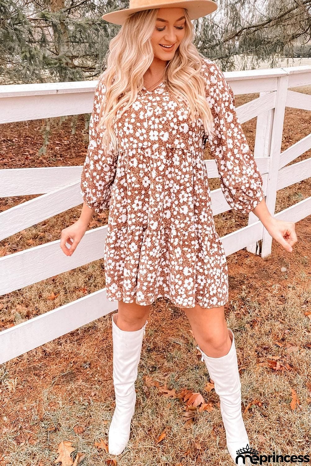 Floral V-Neck Mini Dress with Pockets