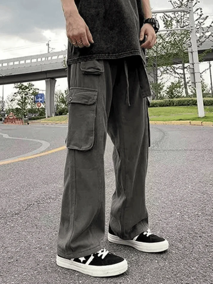 Brownm Men's Strap Detail Pocket Loose Cargo Pants