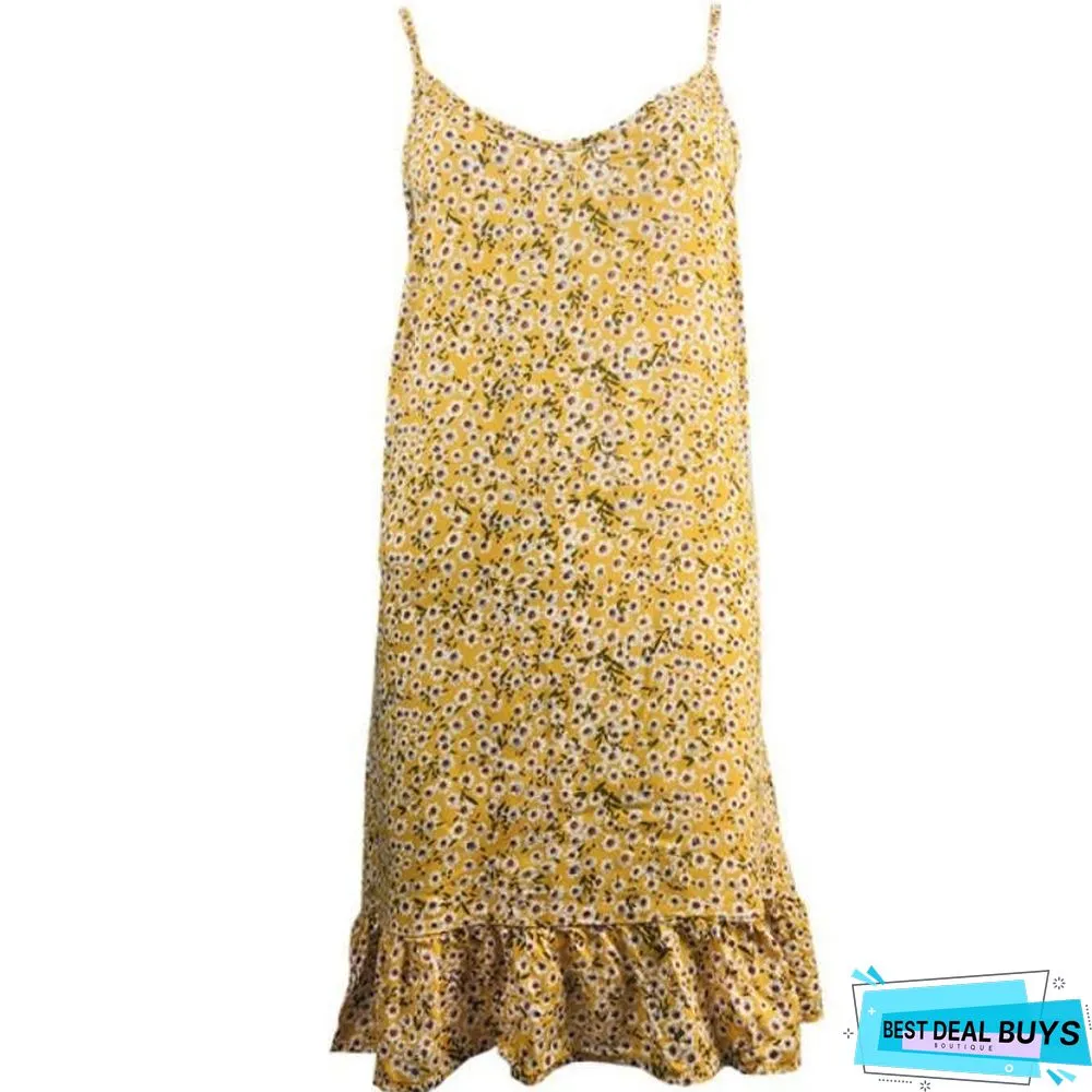 Sexy Women's Halter Top Travel Holiday Floral Print Dress