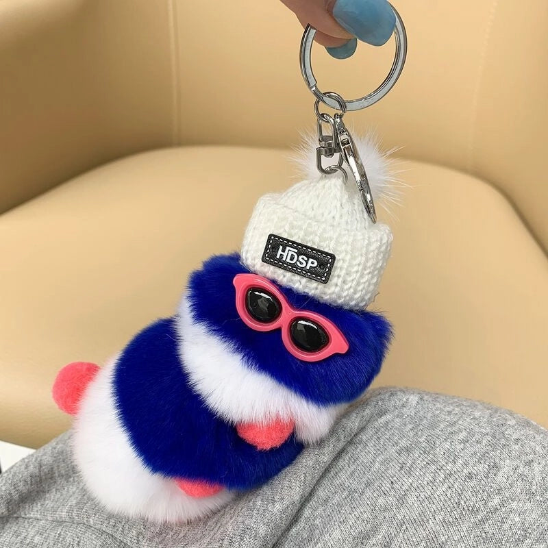 Cute Caterpillar Plush Unisex Bag Pendant Keychain