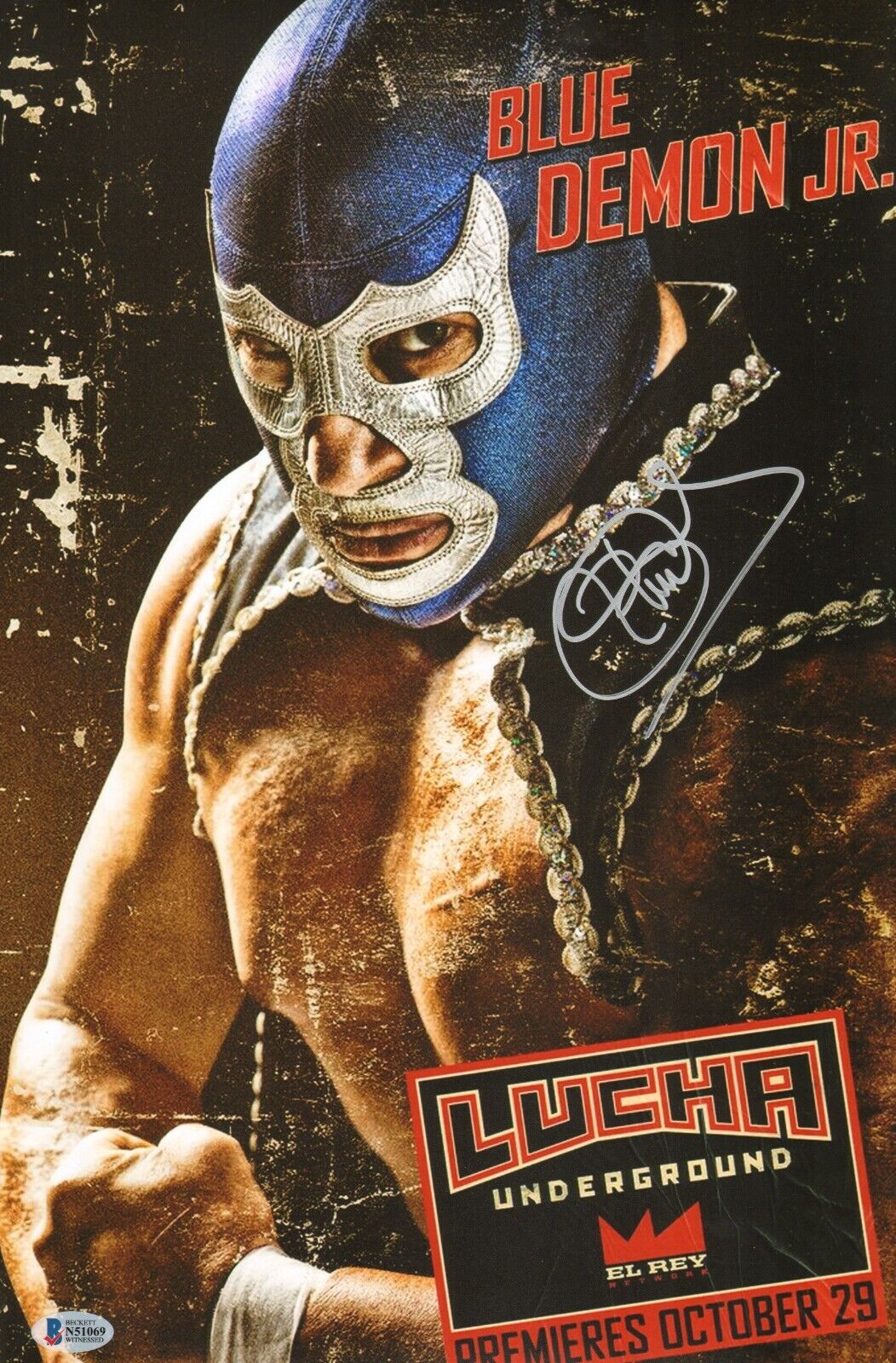 Blue Demon Jr. Signed 11x17 Photo Poster painting BAS Beckett COA AAA CMLL NWA Lucha Underground