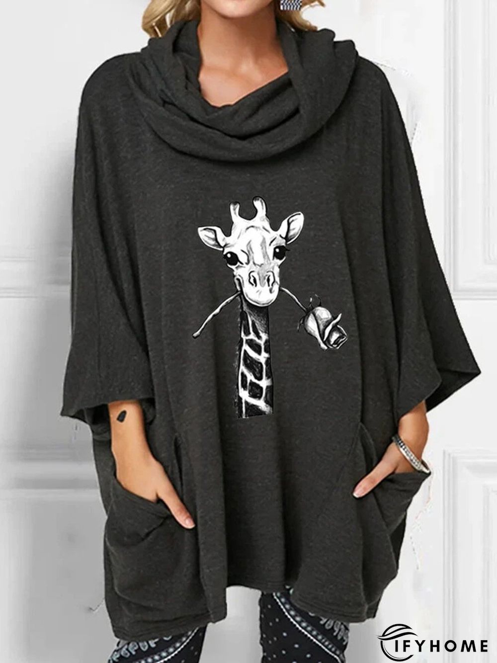 Animal Printed 3/4 Sleeve Casual Sweatshirt | IFYHOME