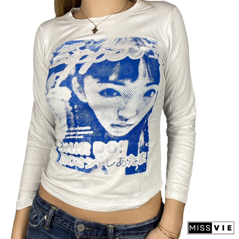 Women Trendy Portrait Letter Printed Tank Tops Summer Vest Female Round Neck Sleeveless Slim Fit Crop Tops