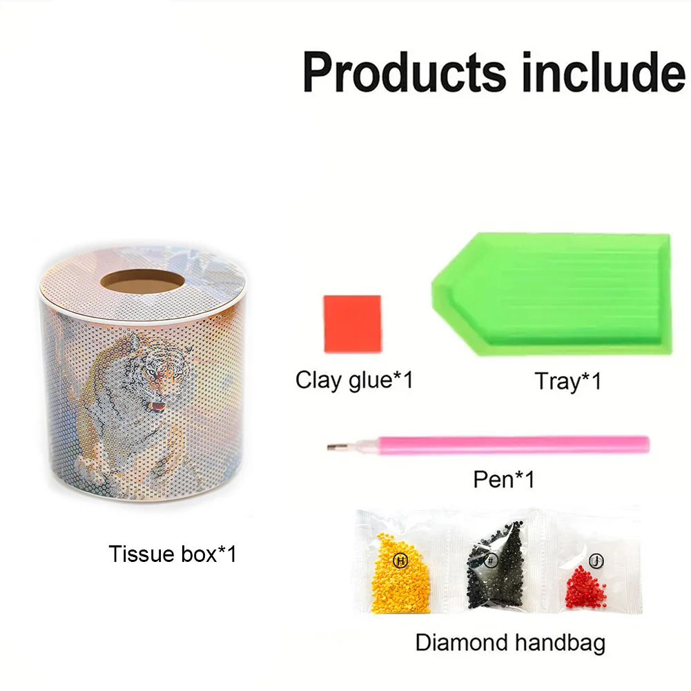 Tiger DIY Diamond Painting Handmade Tissue Holder Rhinestones Crystal Tissue Box