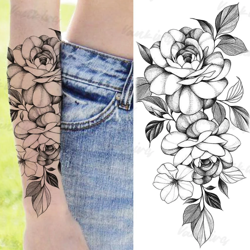 Sdrawing Peony Temporary Tattoos For Women Girls Realistic Anchor Butterfly Flower Fake Tattoo Sticker Sexy Body Arm Tatoos DIY